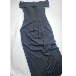 BHLDN Thompson Off-Shoulder Crepe Formal Dress Gown 8 Black Tulip Sheath